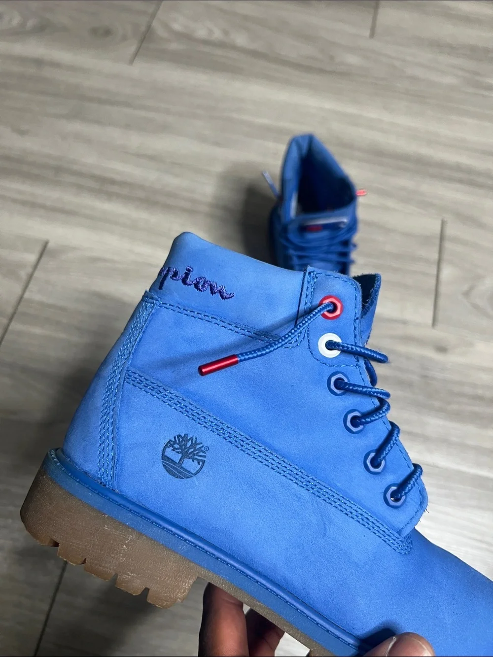 Timberland Champion Blue Lace-Up Boots with Red Logo Accent (Boys)